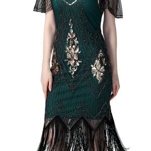 Elegant Green and Gold Women's Dress